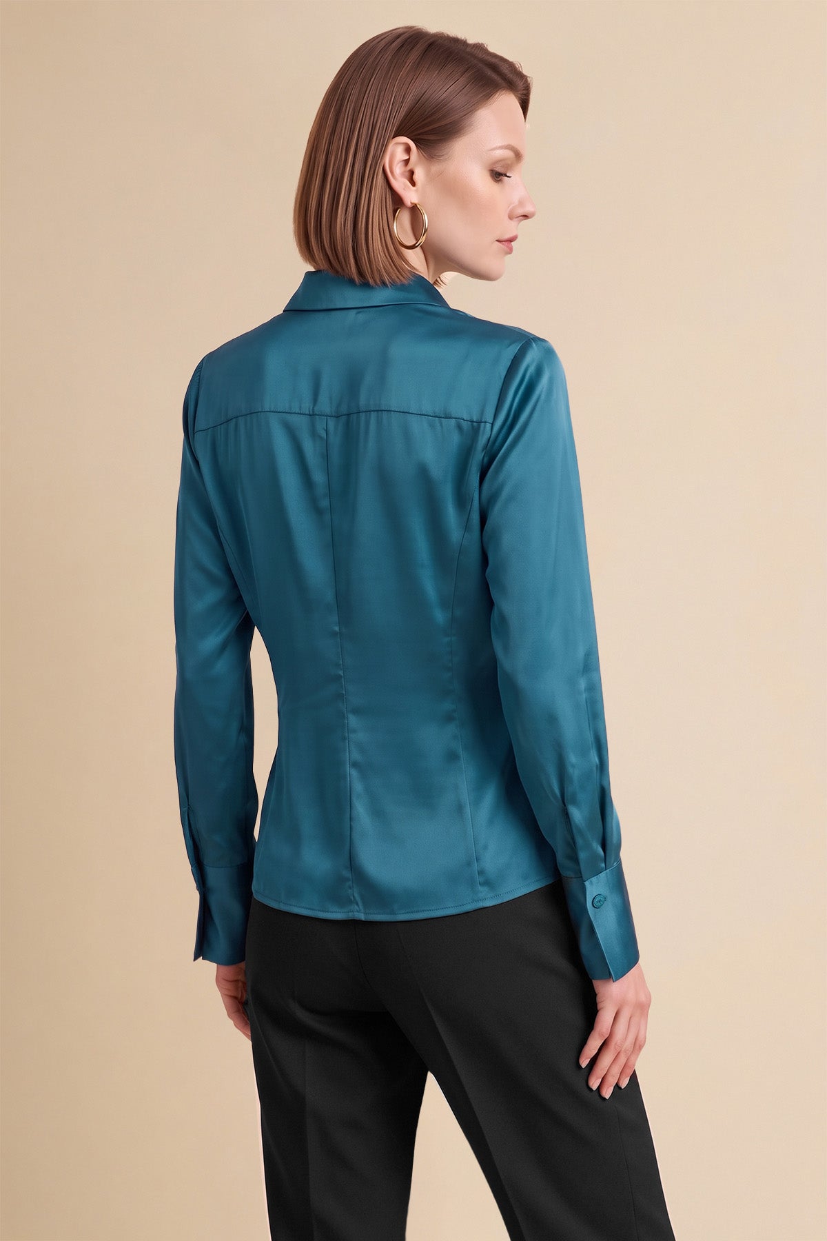 Womens Peacock Green Satin Button Down Shirt | CicyBell
