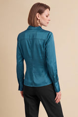 Womens Peacock Green Satin Button Down Shirt | CicyBell