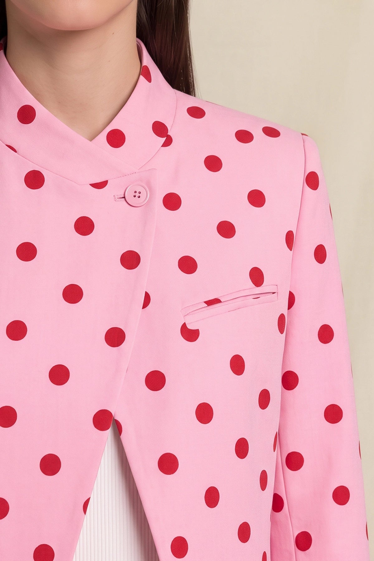 Womens Pink  Professional Polka Dot Blazer | CicyBell