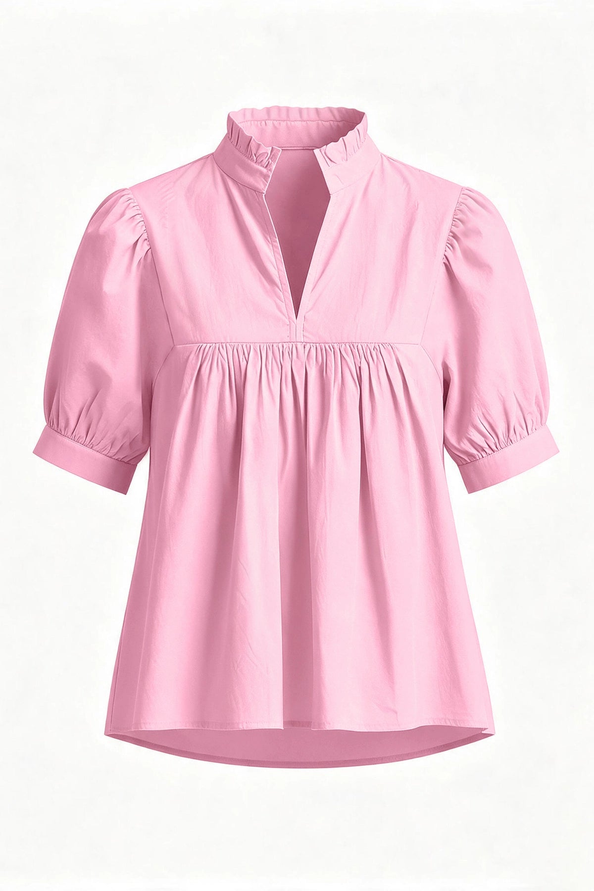 Womens Pink Puff Sleeve V Neck Blouse | CicyBell