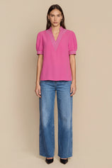 Womens Pink Puff Short Sleeve Blouses | CicyBell