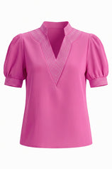 Womens Pink Puff Short Sleeve Blouses | CicyBell