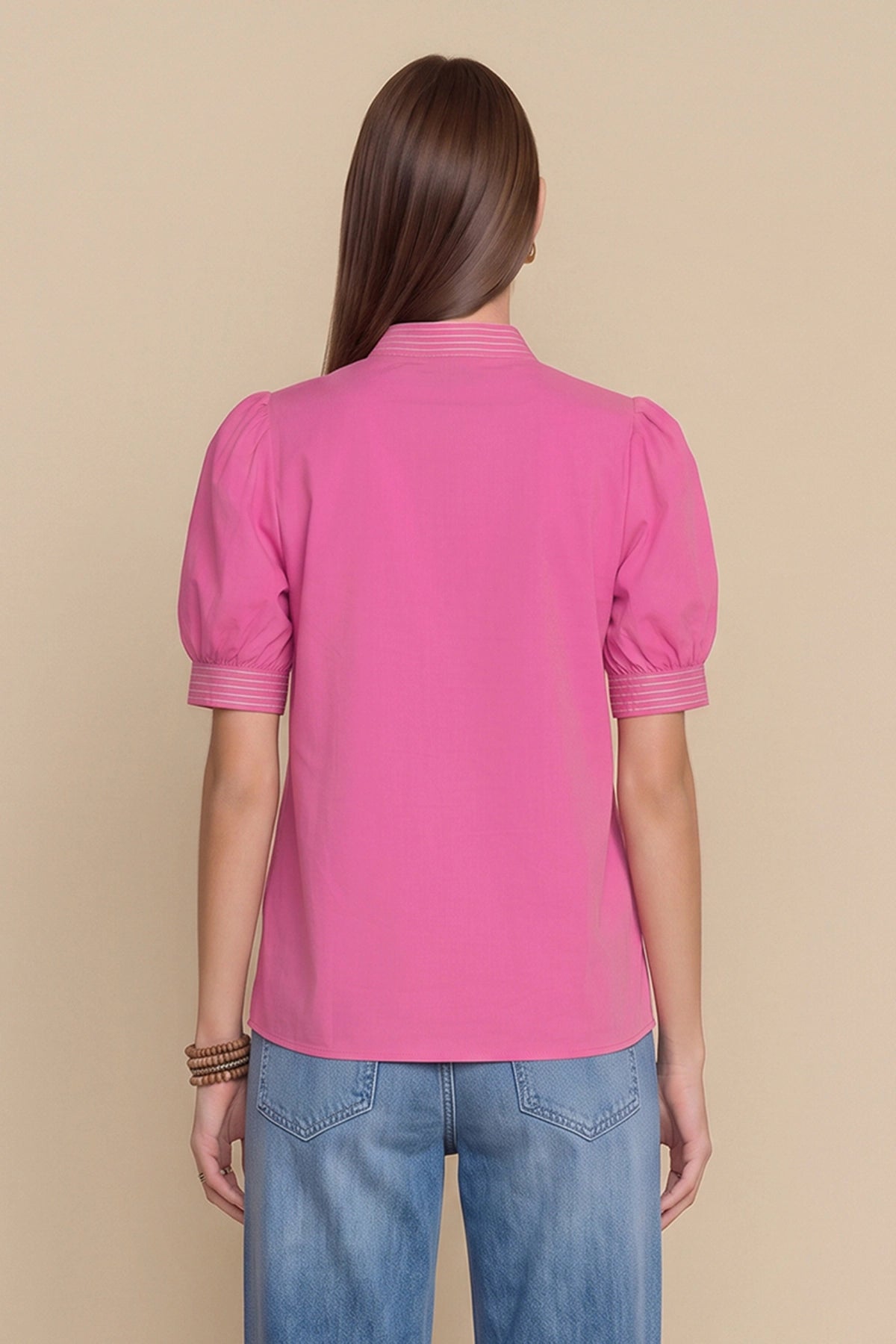 Womens Pink Puff Short Sleeve Blouses | CicyBell