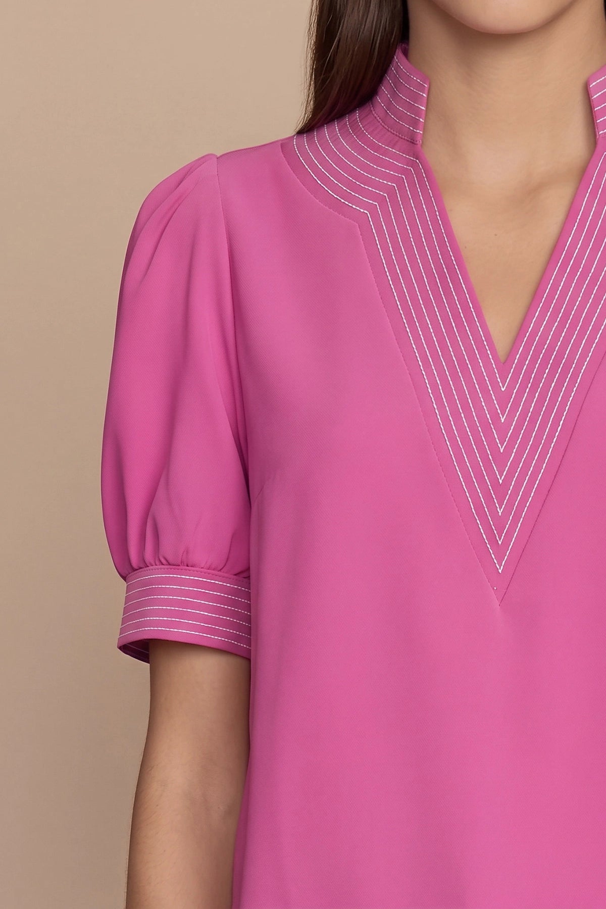 Womens Pink Puff Short Sleeve Blouses | CicyBell