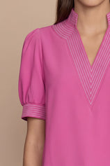 Womens Pink Puff Short Sleeve Blouses | CicyBell