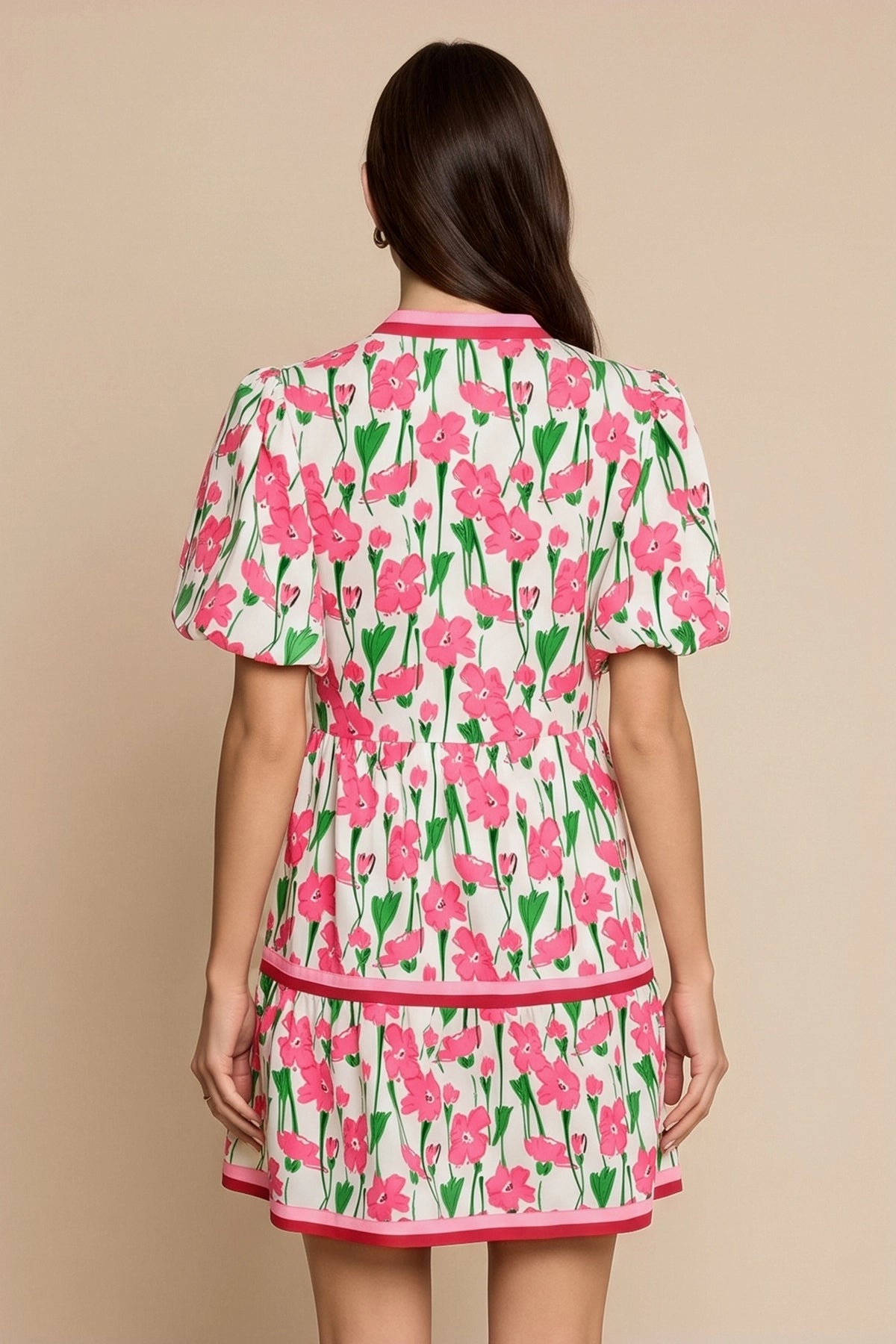 Womens Pink V Neck Floral Mini Dress | CicyBell