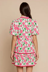 Womens Pink V Neck Floral Mini Dress | CicyBell