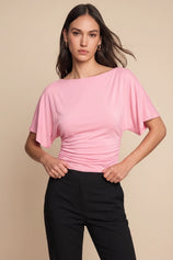 Womens Pink Tie Back Cinched Tops | CicyBell