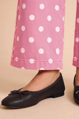 Womens Pink Polka Dot Straight Leg Jeans| CicyBell