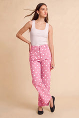 Womens Pink Polka Dot Straight Leg Jeans| CicyBell