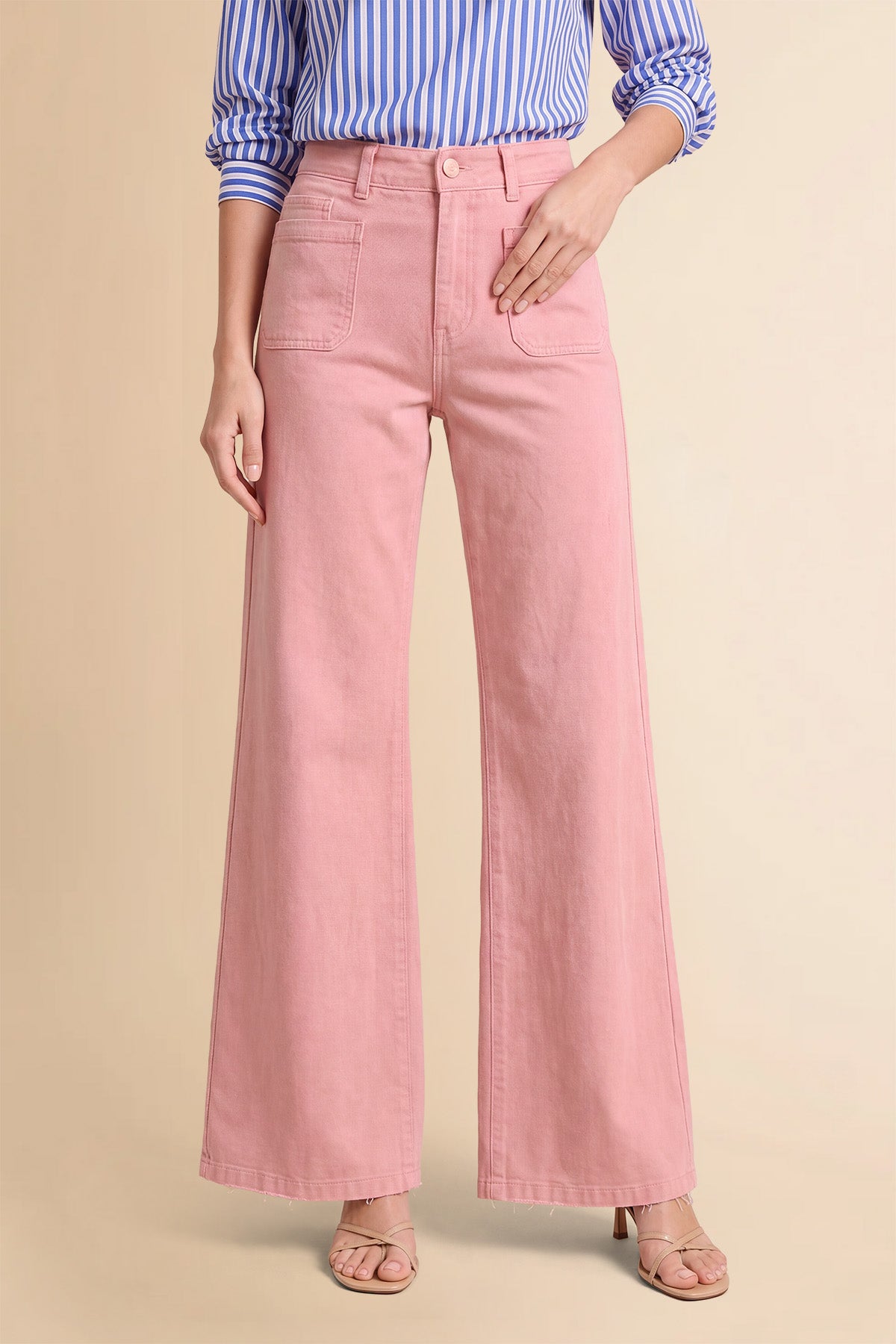 Womens Pink High Waisted Flared Jeans| CicyBell