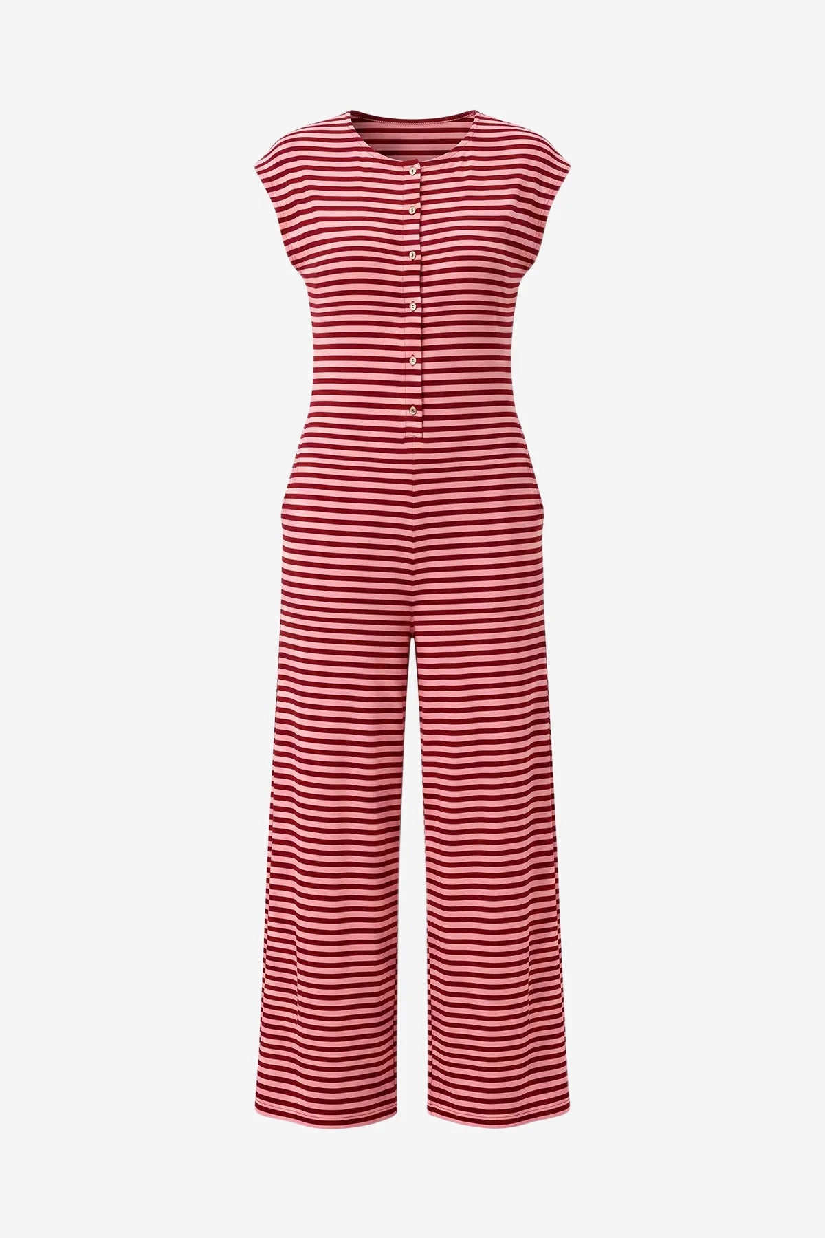 Womens Pink Striped Wide Leg Jumpsuits | CicyBell