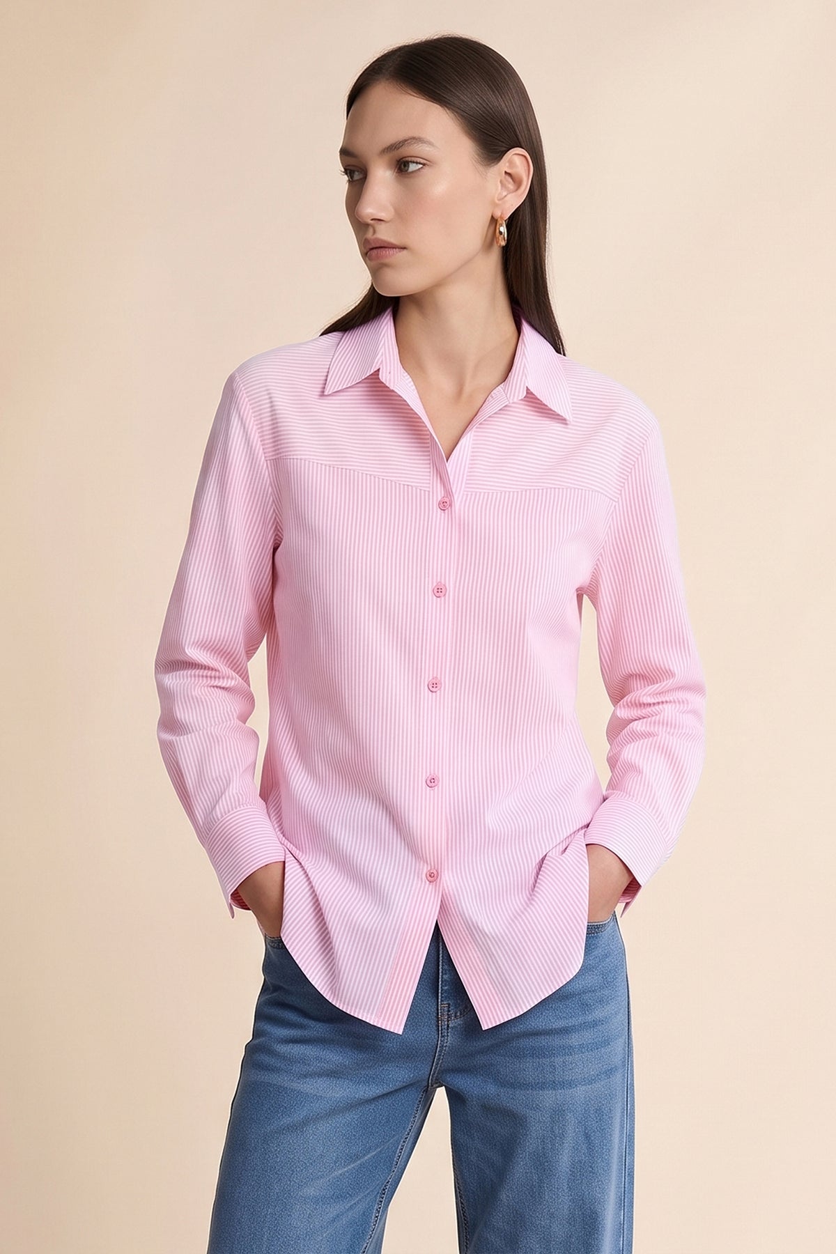 Womens Pink Striped Button Down Shirt | CicyBell