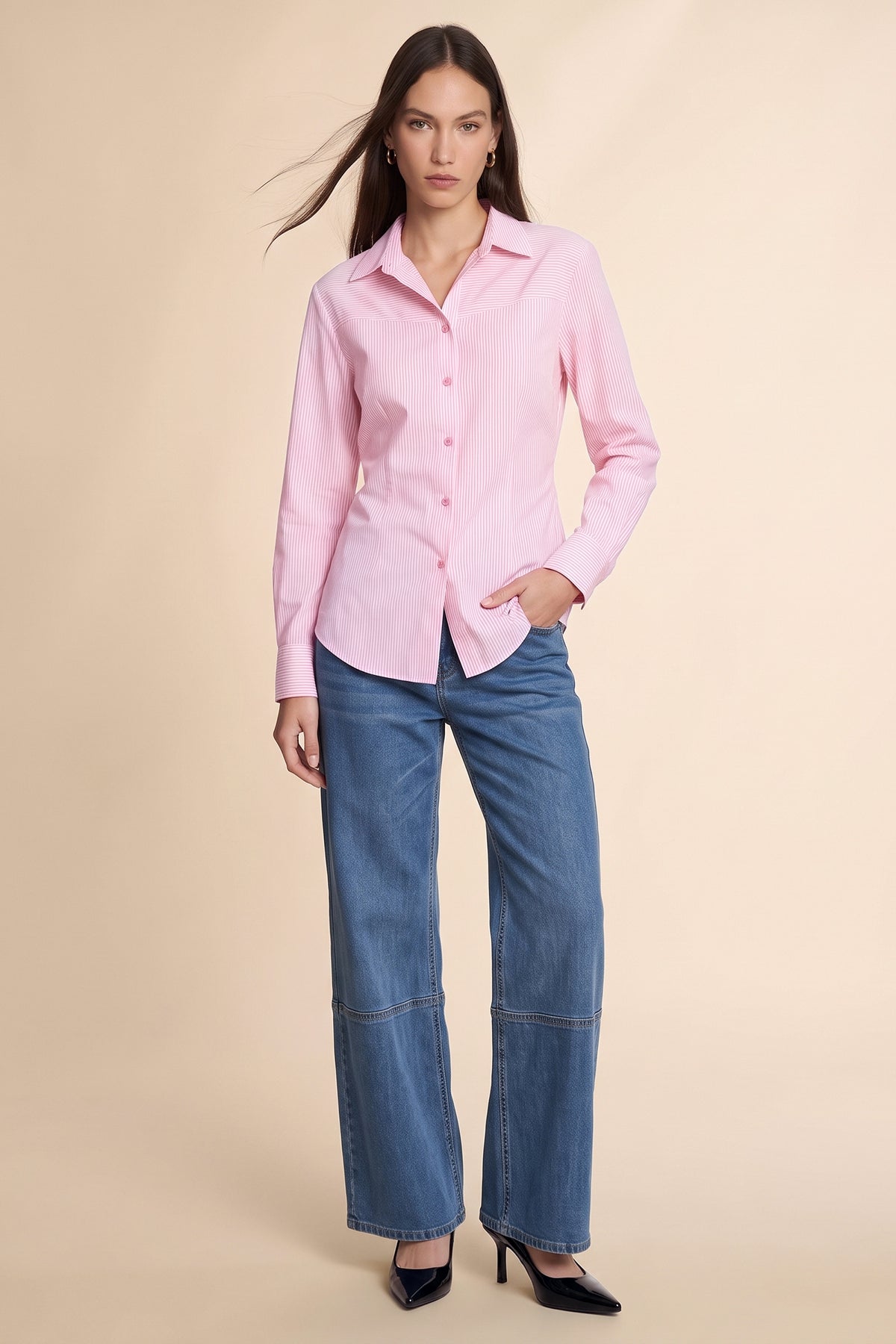 Womens Pink Striped Button Down Shirt | CicyBell