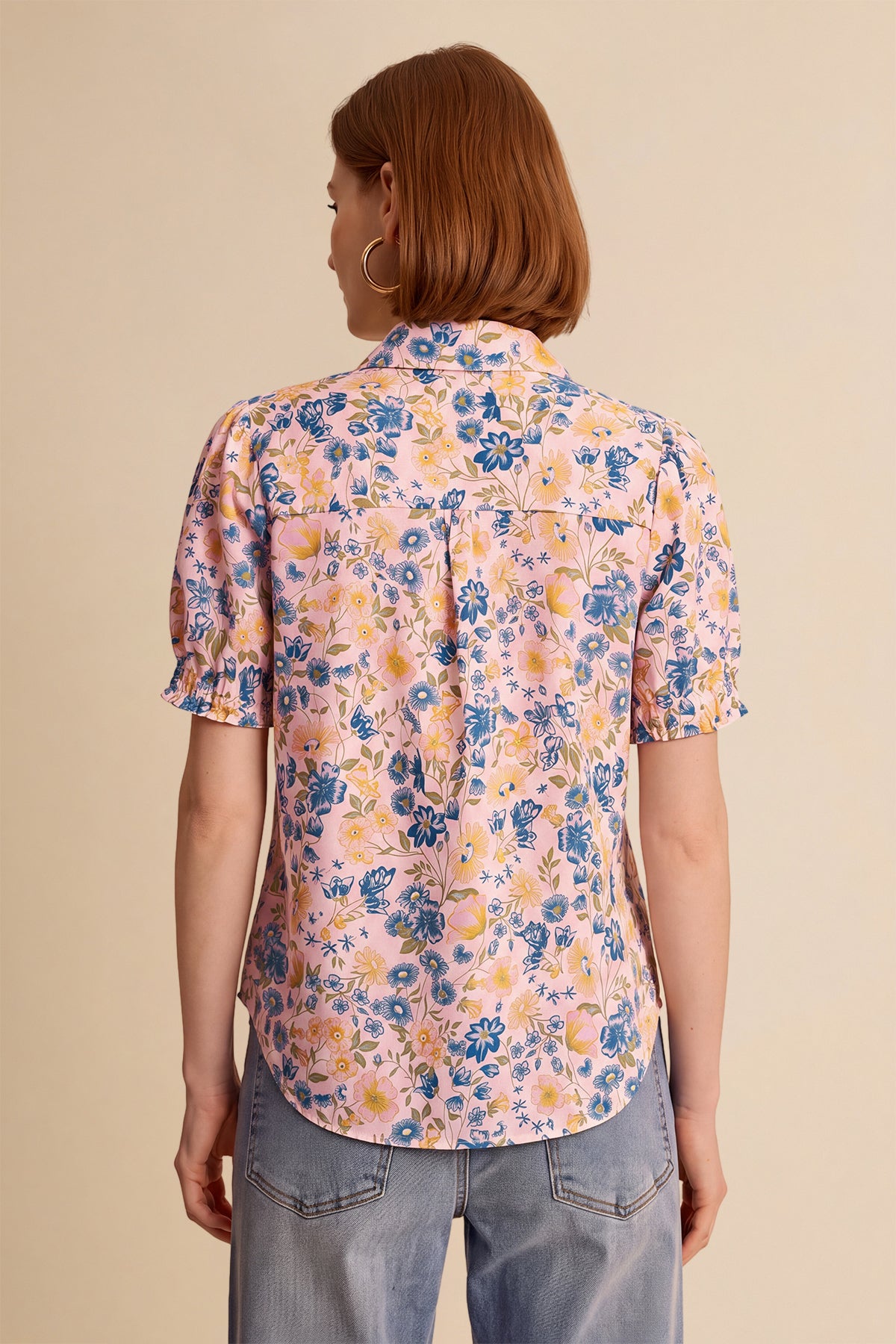 Womens Pink Floral Printed Button Down Shirts | CicyBell