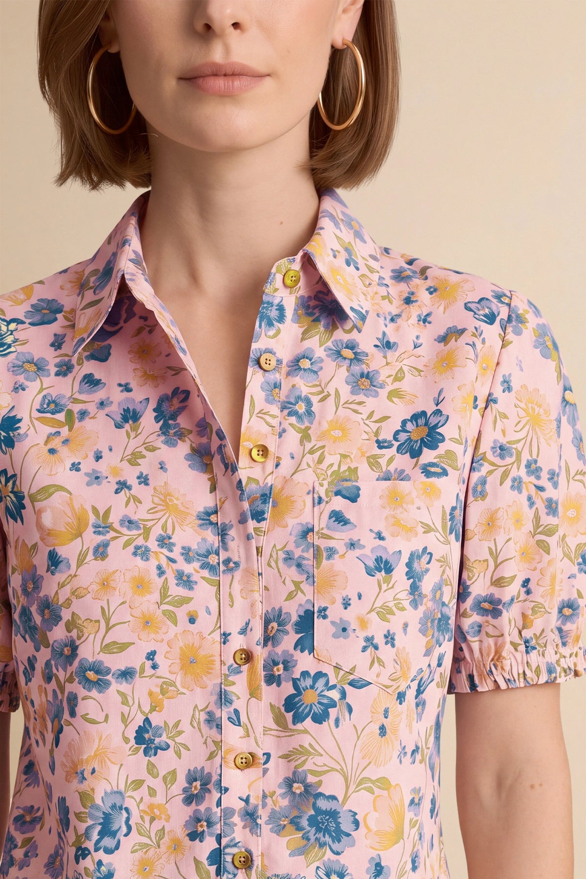 Womens Pink Floral Printed Button Down Shirts | CicyBell