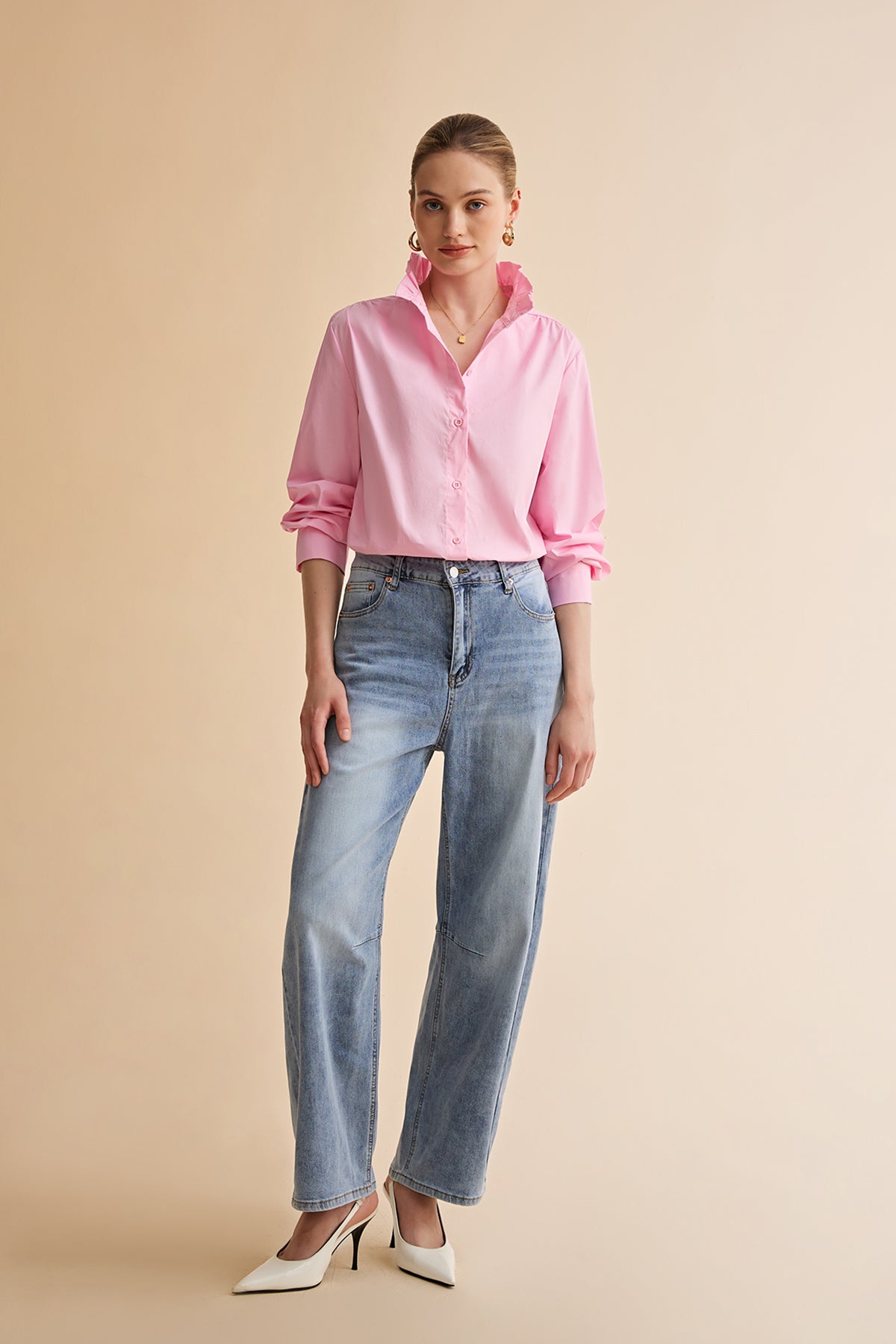 Womens Pink Oversized Button Down Shirts| CicyBell