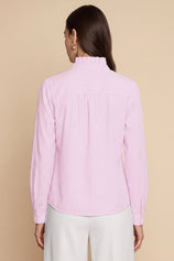 Womens Pink  Ruffle Striped Button Down Shirts | CicyBell