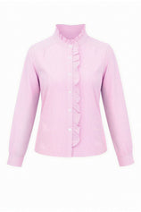Womens Pink  Ruffle Striped Button Down Shirts | CicyBell