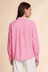 Womens Pink Plaid Ruffle V-Neck Shirts | CicyBell