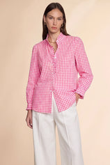 Womens Pink Plaid Ruffle V-Neck Shirts | CicyBell