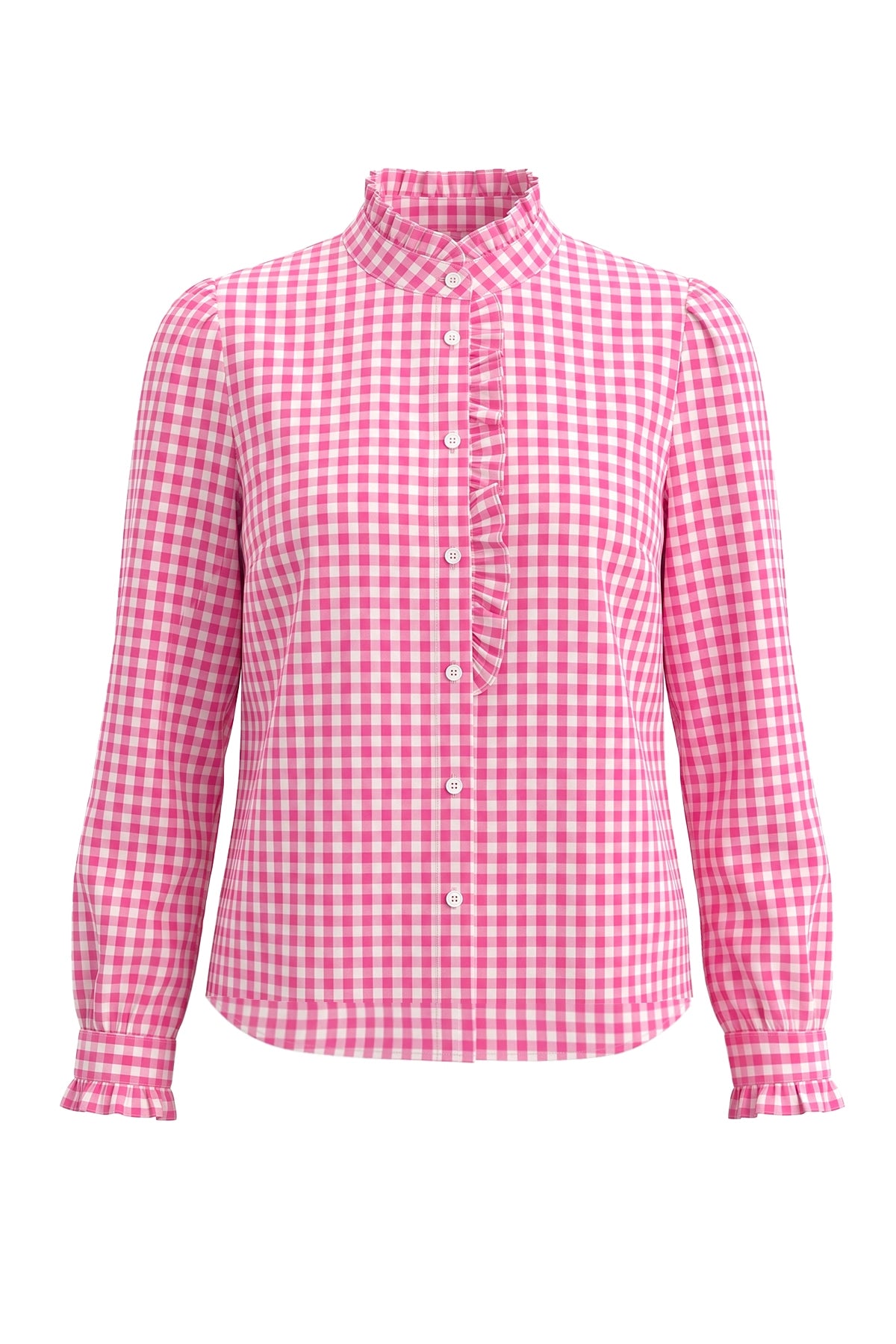 Womens Pink Plaid Ruffle V-Neck Shirts | CicyBell