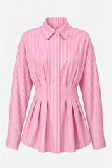 Women Pink Striped Button Down Shirts | CicyBell