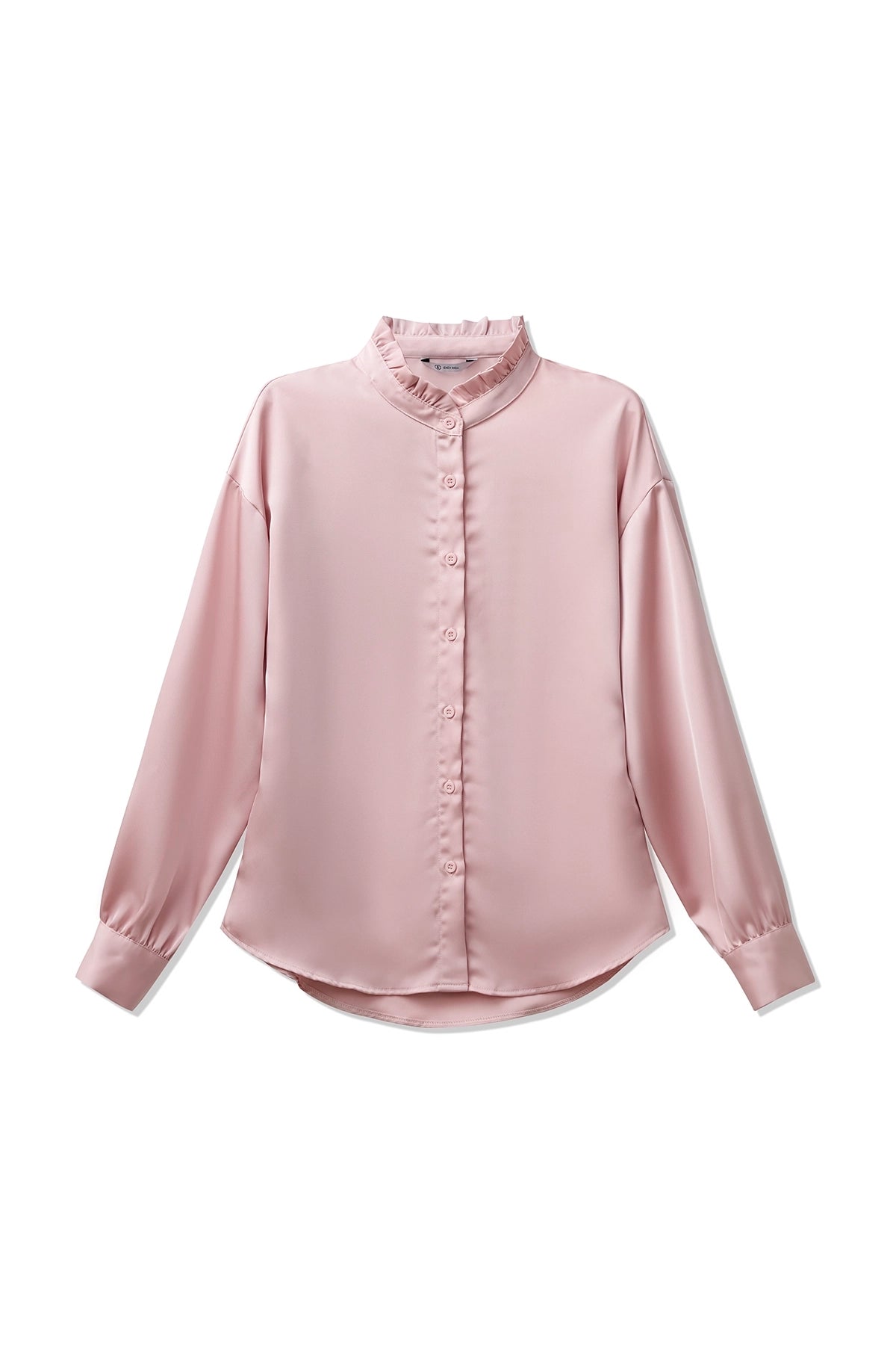 Womens Pink Ruffle Collar Satin Blouses | CicyBell