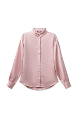Womens Pink Ruffle Collar Satin Blouses | CicyBell
