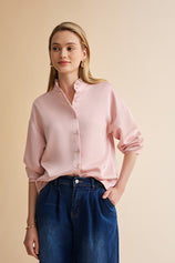 Womens Pink Ruffle Collar Satin Blouses | CicyBell