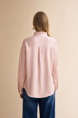 Womens Pink Ruffle Collar Satin Blouses | CicyBell