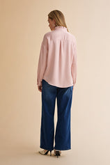 Womens Pink Ruffle Collar Satin Blouses | CicyBell