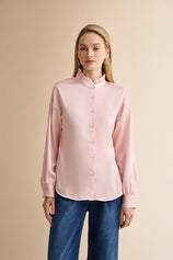 Womens Pink Ruffle Collar Satin Blouses | CicyBell