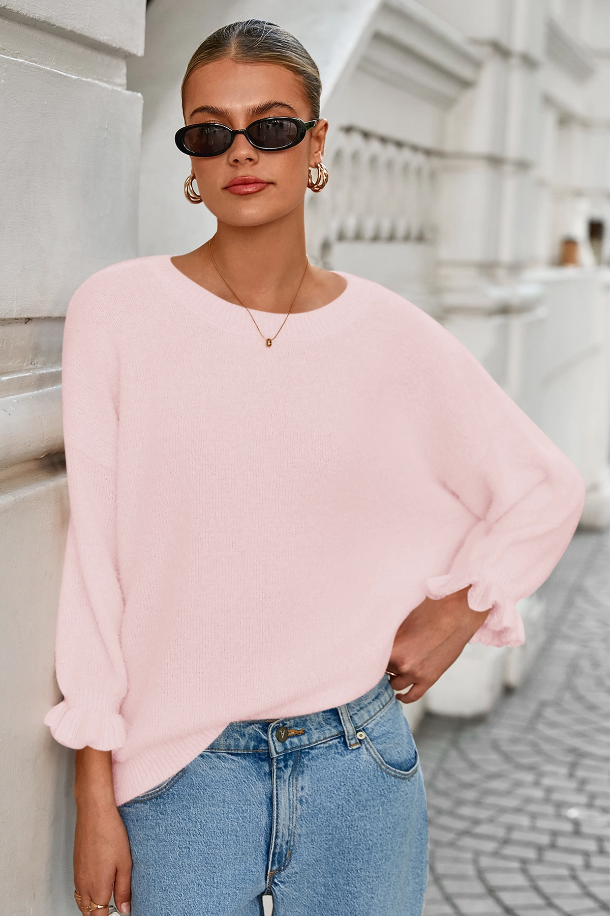 Cicy Bell Womens Pink Ruffle Sweaters