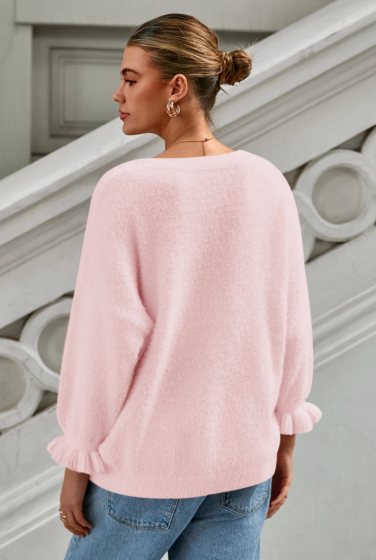 Cicy Bell Womens Pink Ruffle Sweaters