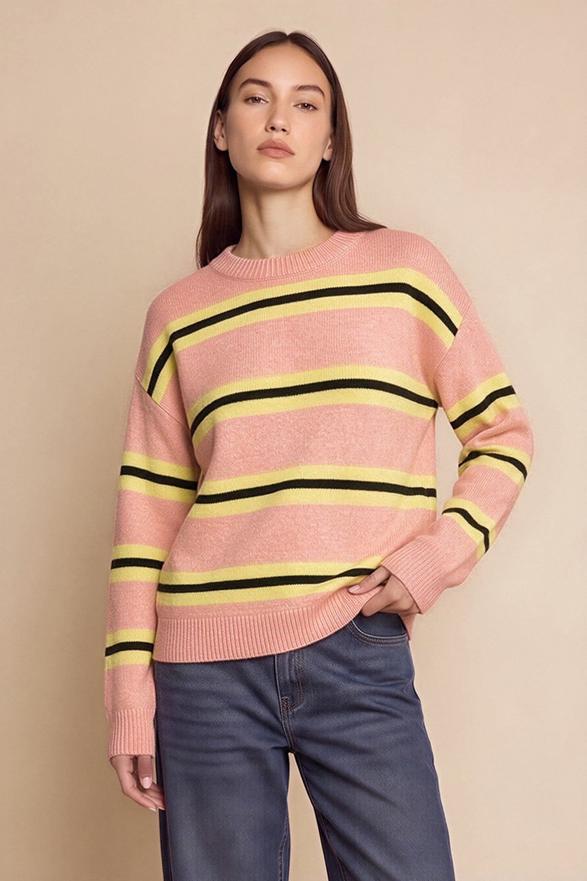 Womens Pink  Striped Pullover Sweater | CicyBell