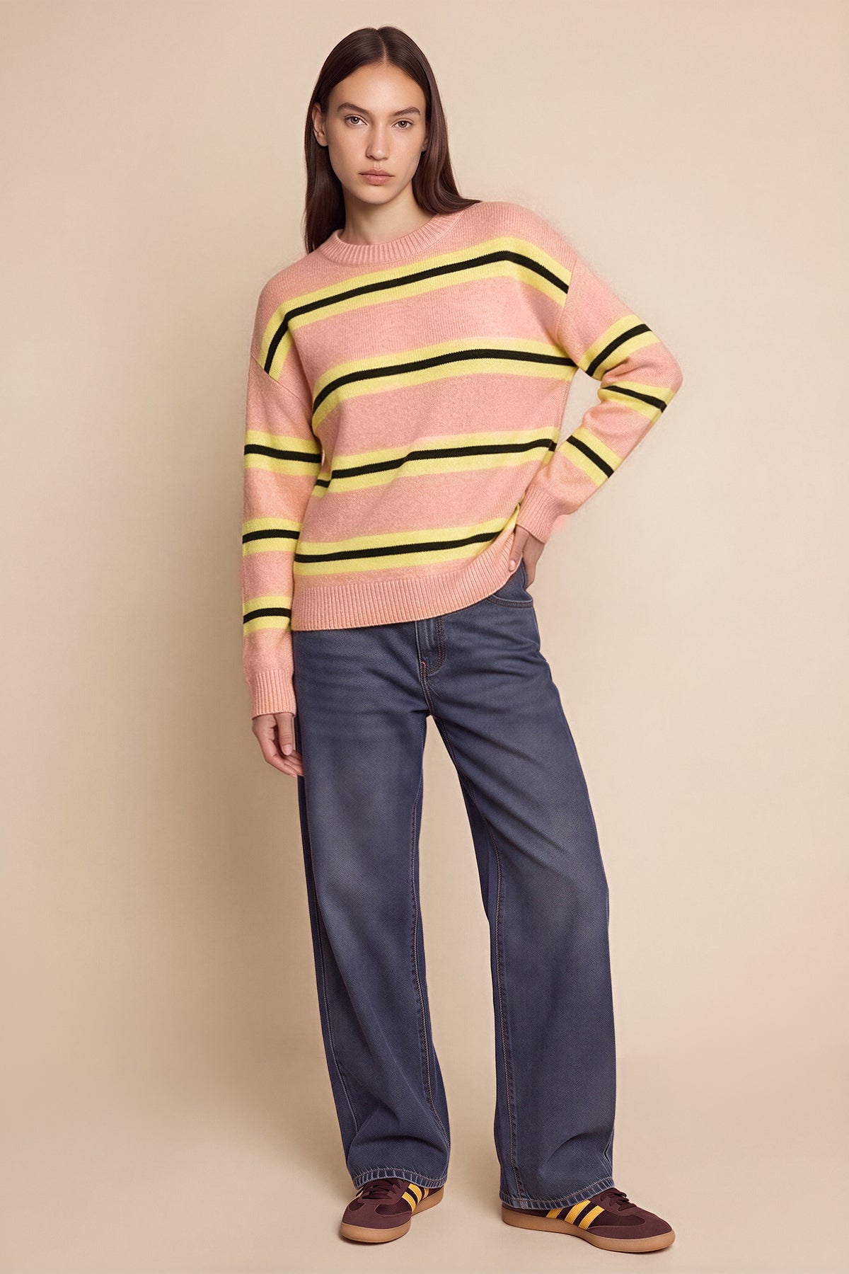 Womens Pink  Striped Pullover Sweater | CicyBell