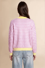 Women Pink Striped Button Down Sweater | CicyBell