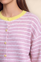 Women Pink Striped Button Down Sweater | CicyBell