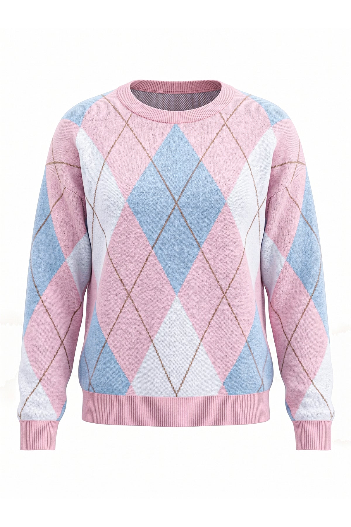 Womens Pink  Crew Neck Argyle Sweater | CicyBell