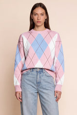 Womens Pink  Crew Neck Argyle Sweater | CicyBell