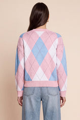 Womens Pink  Crew Neck Argyle Sweater | CicyBell