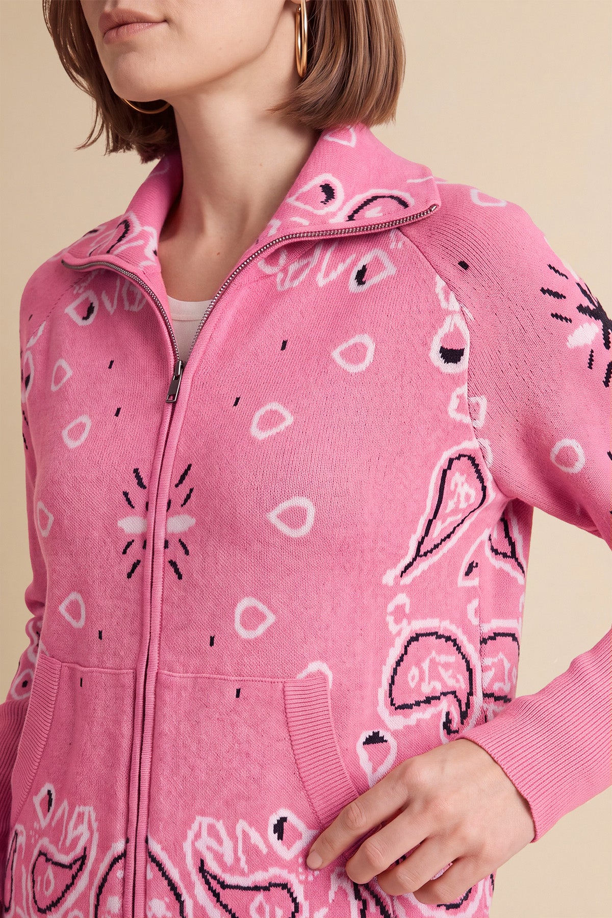 Women Pink  Zip Up Cardigan Sweaters | CicyBell