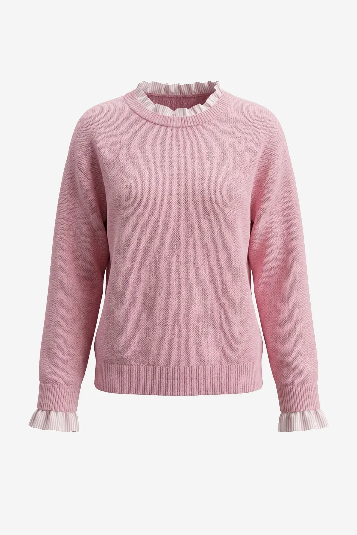 Womens Pink  Ruffle Long Sleeve Sweater| CicyBell