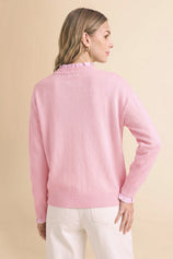 Womens Pink  Ruffle Long Sleeve Sweater | Cicy Bell