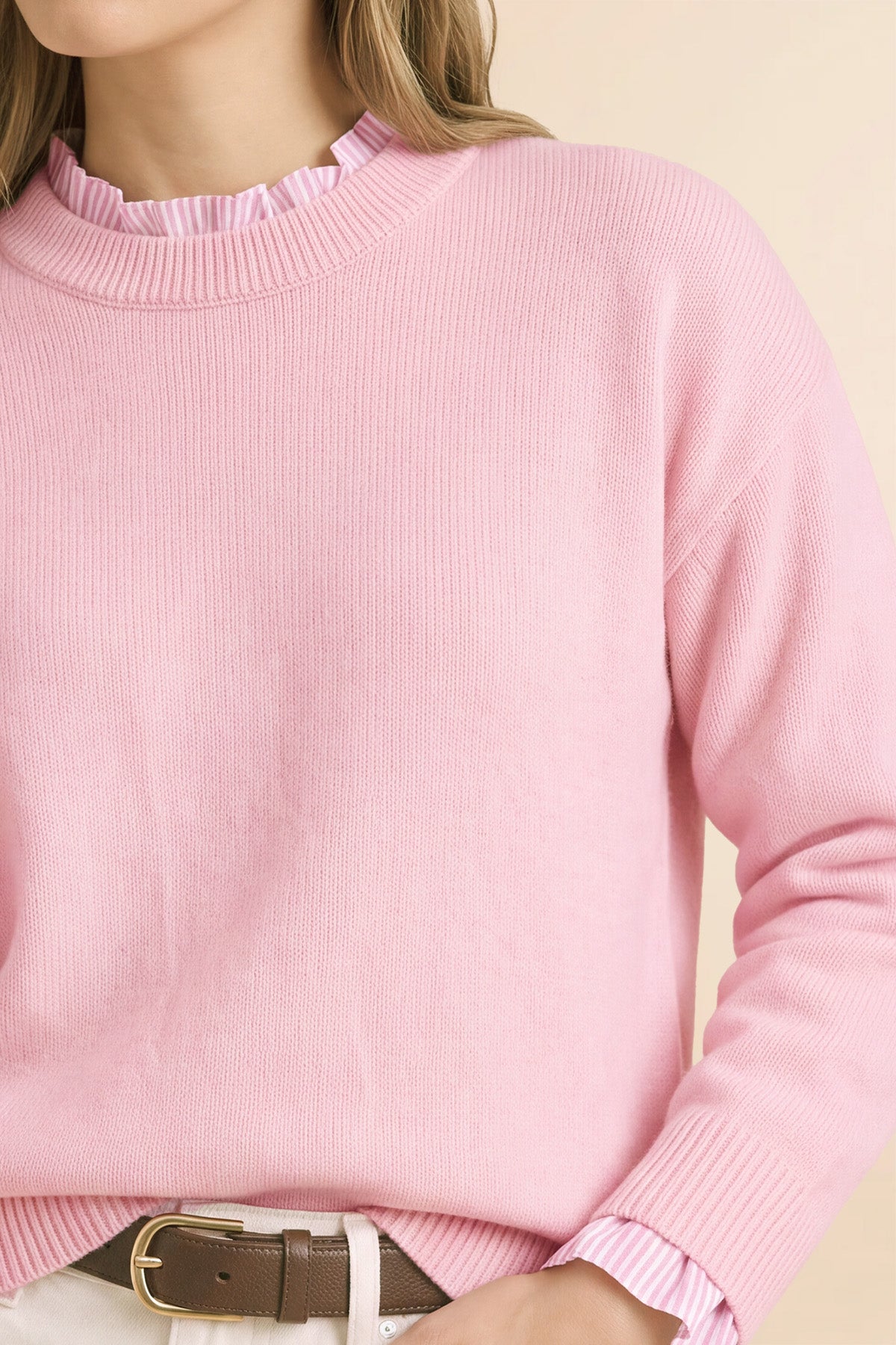Womens Pink  Ruffle Long Sleeve Sweater | Cicy Bell