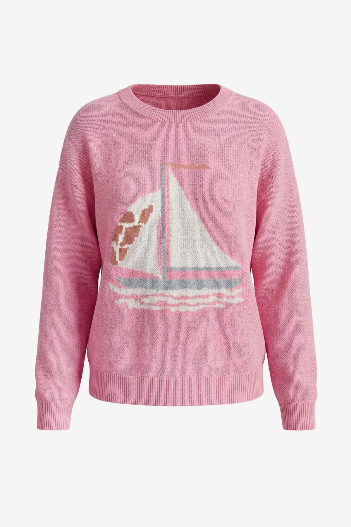 Womens Pink  Boat Graphic Knit Sweaters | CicyBell