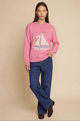 Womens Pink  Boat Graphic Knit Sweaters | CicyBell