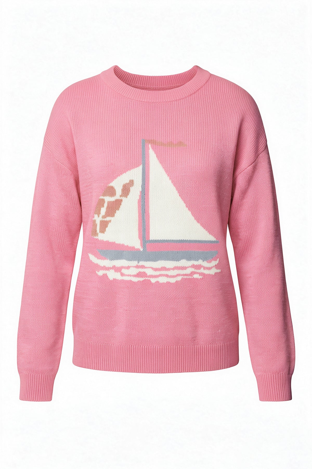 Womens Pink  Boat Graphic Knit Sweaters | CicyBell