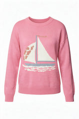 Womens Pink  Boat Graphic Knit Sweaters | CicyBell